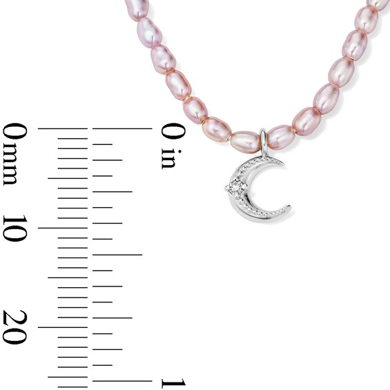 Baroque Pink Cultured Pearl and 1/20 CT. T.w. Lab-Grown Diamond Crescent Moon Necklace in Sterling Silver (F/Vs2) - 18"