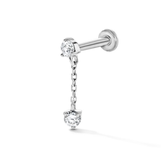 1/15 CT. T.w. Lab-Grown Diamond Chain Dangle Single Cartilage Stud Earring in Solid 14K White Gold (F/Vs2)