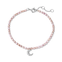 Baroque Pink Cultured Pearl and 1/20 CT. T.W. Lab-Grown Diamond Crescent Moon Bracelet in Sterling Silver (F/VS2) - 7.0″