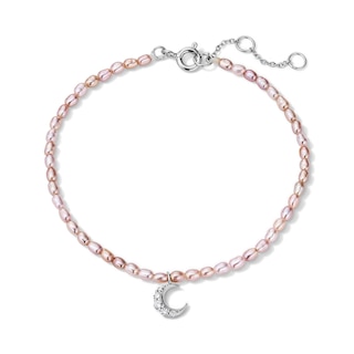 Baroque Pink Cultured Pearl and 1/20 CT. T.W. Lab-Grown Diamond Crescent Moon Bracelet in Sterling Silver (F/VS2) - 7.0″