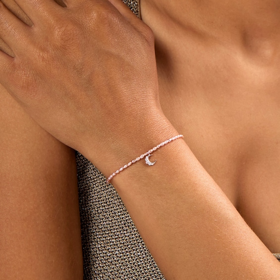 Baroque Pink Cultured Pearl and 1/20 CT. T.w. Lab-Grown Diamond Crescent Moon Bracelet in Sterling Silver (F/Vs2) - 7.0″