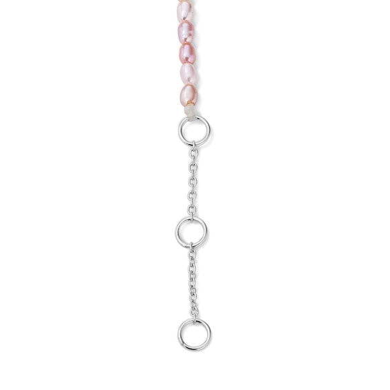 Baroque Pink Cultured Pearl and 1/20 CT. T.w. Lab-Grown Diamond Crescent Moon Bracelet in Sterling Silver (F/Vs2) - 7.0″