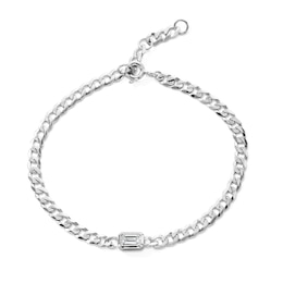 3.4mm Emerald-Cut Lab-Grown Diamond Bezel-Set Solitaire Bracelet in Sterling Silver (F/VS2) - 7.0″