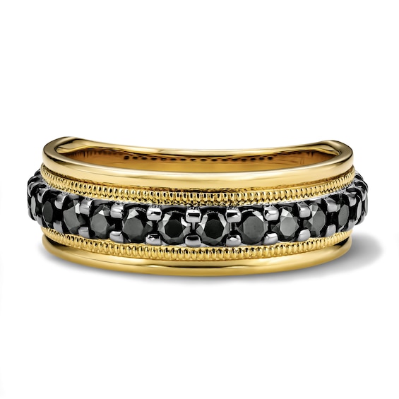 1 CT. T.w. Black Diamond Milgrain Wedding Band in 10K Gold with Black Rhodium