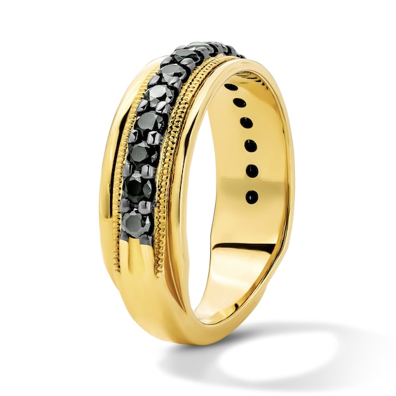 1 CT. T.w. Black Diamond Milgrain Wedding Band in 10K Gold with Black Rhodium