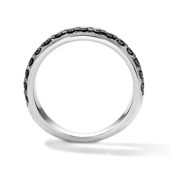 1 CT. T.w. Black Diamond Milgrain Wedding Band in 10K White Gold with Black Rhodium