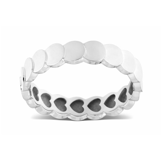 Scalloped Hidden Heart Band in Semi-Solid Sterling Silver - Size 7