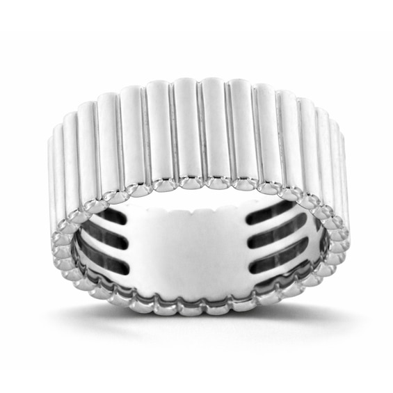 8mm Ribbed Band in Semi-Solid Sterling Silver - Size 7
