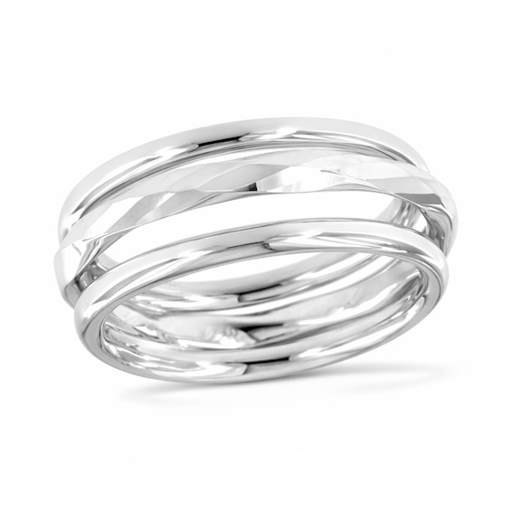 Mirror Diamond-Cut Three-Band Ring in Semi-Solid Sterling Silver - SIze 7