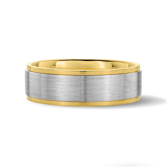 7.0mm Brushed Wedding Band in Sterling Silver and 10K Gold