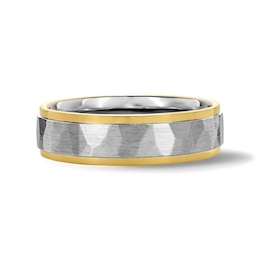 6.0mm Hammered Wedding Band in Sterling Silver and 10K Gold