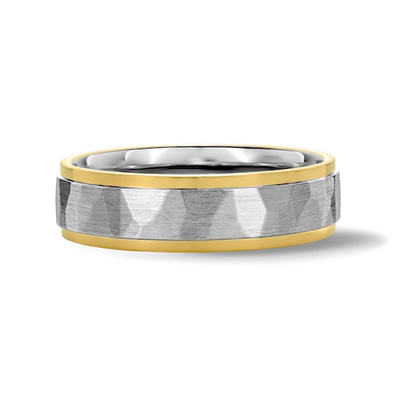 6.0mm Hammered Wedding Band in Sterling Silver and 10K Gold