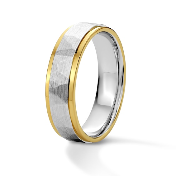 6.0mm Hammered Wedding Band in Sterling Silver and 10K Gold