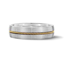 6.0mm Brushed Rope Detail Wedding Band in Sterling Silver and 10K Yellow Gold