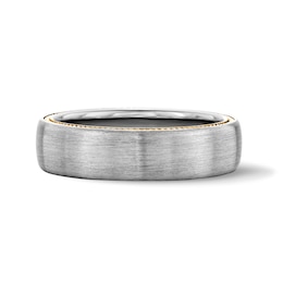 6.0mm Brushed Wedding Band in Sterling Silver and 10K Gold