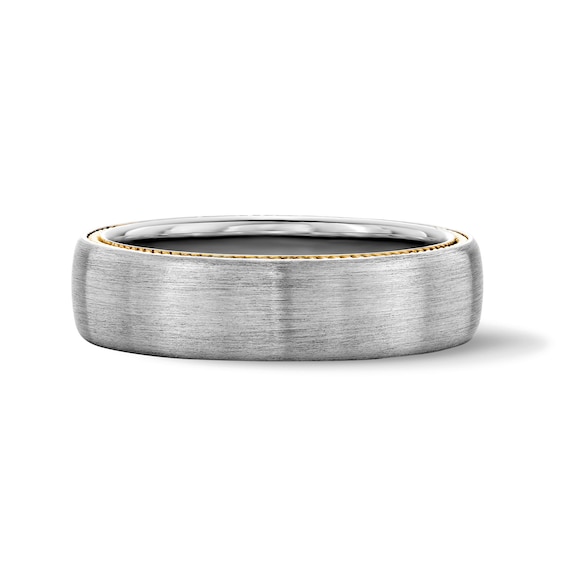 6.0mm Brushed Wedding Band in Sterling Silver and 10K Gold