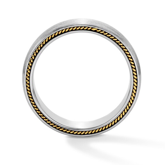 6.0mm Brushed Wedding Band in Sterling Silver and 10K Gold