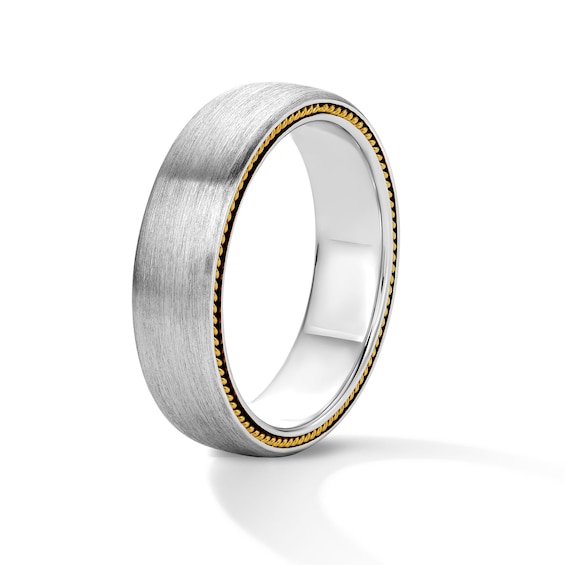 6.0mm Brushed Wedding Band in Sterling Silver and 10K Gold