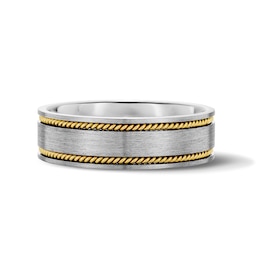 8.0mm Brushed Rope-Twist Wedding Band in Sterling Silver and 10K Gold