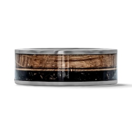 8.0mm Whiskey Barrel and Dinosaur Bone Inlay Wedding Band in Tungsten