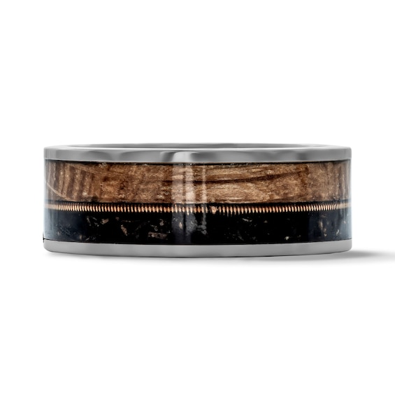 8.0mm Whiskey Barrel and Dinosaur Bone Inlay Wedding Band in Tungsten