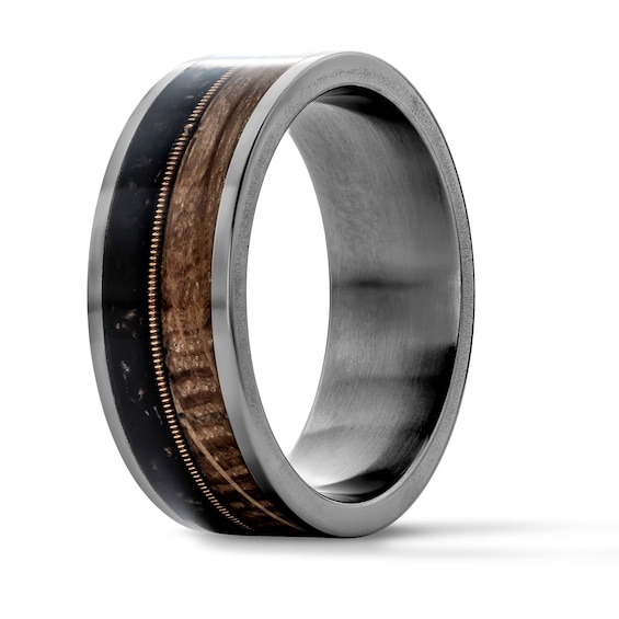 8.0mm Whiskey Barrel and Dinosaur Bone Inlay Wedding Band in Tungsten