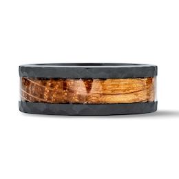 8.0mm Whiskey Barrel Wedding Band with Hammered Edges in Titanium