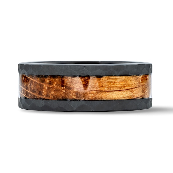 8.0mm Whiskey Barrel Wedding Band with Hammered Edges in Titanium