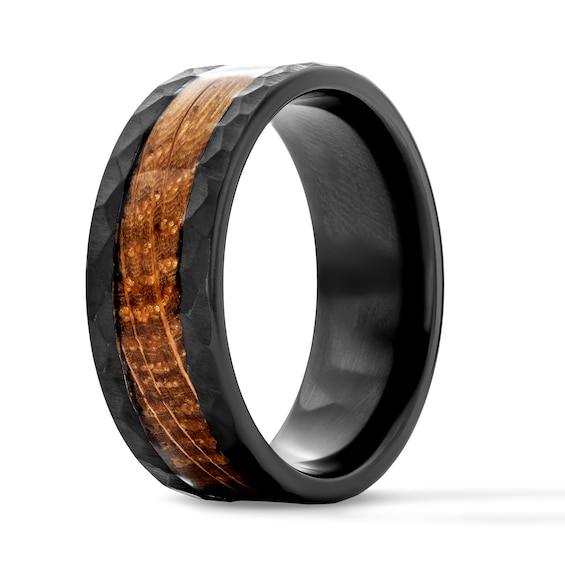 8.0mm Whiskey Barrel Wedding Band with Hammered Edges in Titanium