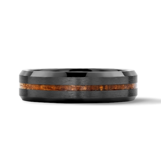 6.0mm Whiskey Barrel Wood Stripe Wedding Band in Black Tungsten