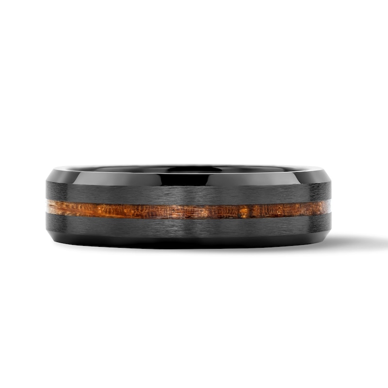 Main Image 1 of 6.0mm Whiskey Barrel Wood Stripe Wedding Band in Black Tungsten