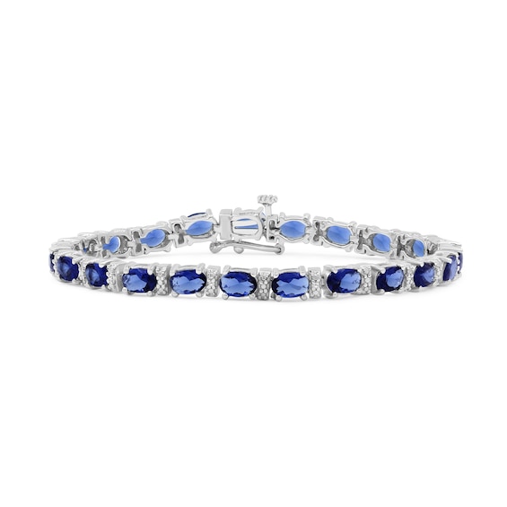 Oval Blue Lab-Created Sapphire and White Lab-Created Sapphire Bracelet in Sterling Silver - 7.5"