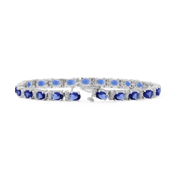 Oval Blue Lab-Created Sapphire and White Lab-Created Sapphire Bracelet in Sterling Silver - 7.5"