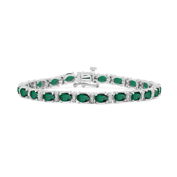 Oval Lab-Created Emerald and White Lab-Created Sapphire Bracelet in Sterling Silver - 7.5"