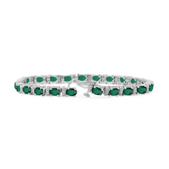 Oval Lab-Created Emerald and White Lab-Created Sapphire Bracelet in Sterling Silver - 7.5"