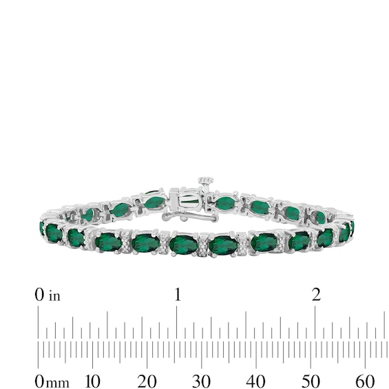 Oval Lab-Created Emerald and White Lab-Created Sapphire Bracelet in Sterling Silver - 7.5"