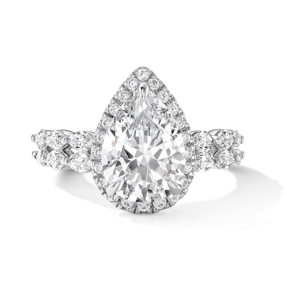 3 CT. T.w. Pear-Shaped Certified Lab-Grown Diamond Frame Engagement Ring in 14K White Gold (F/Vs2)