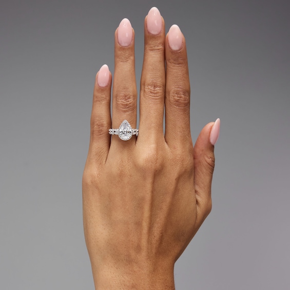 3 CT. T.w. Pear-Shaped Certified Lab-Grown Diamond Frame Engagement Ring in 14K White Gold (F/Vs2)