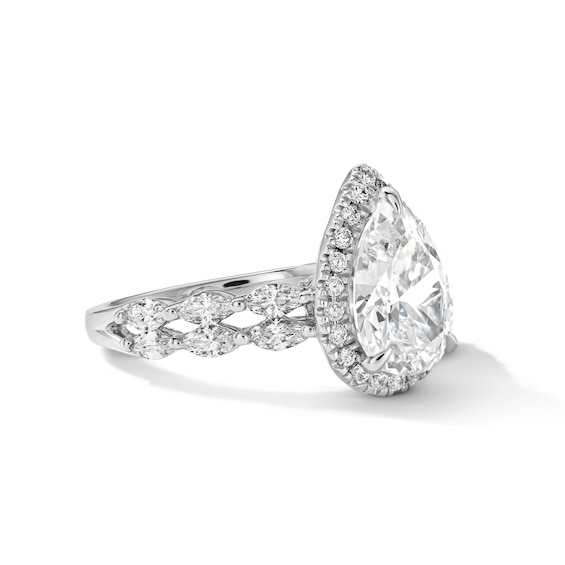 3 CT. T.w. Pear-Shaped Certified Lab-Grown Diamond Frame Engagement Ring in 14K White Gold (F/Vs2)