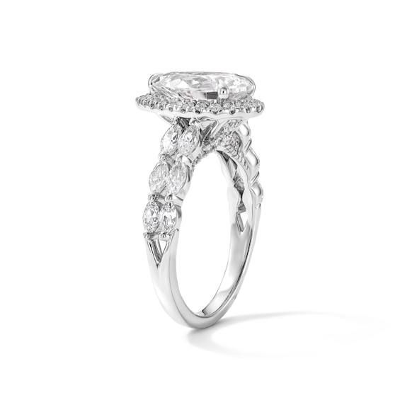 3 CT. T.w. Pear-Shaped Certified Lab-Grown Diamond Frame Engagement Ring in 14K White Gold (F/Vs2)