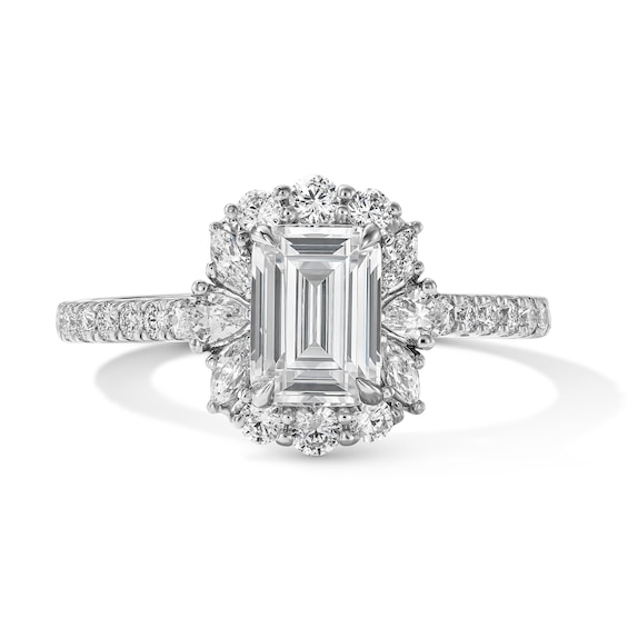 1-5/8 CT. T.w. Emerald-Cut Certified Lab-Grown Diamond Frame Engagement Ring in 14K White Gold (F/Vs2)
