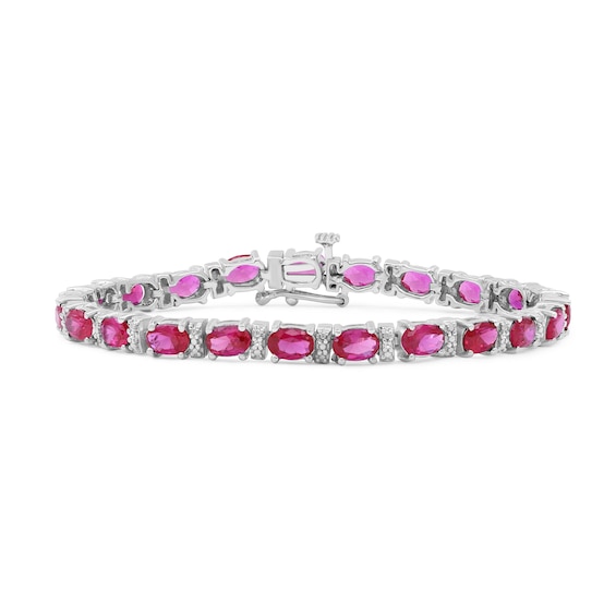 Oval Lab-Created Ruby and White Lab-Created Sapphire Bracelet in Sterling Silver - 7.5"