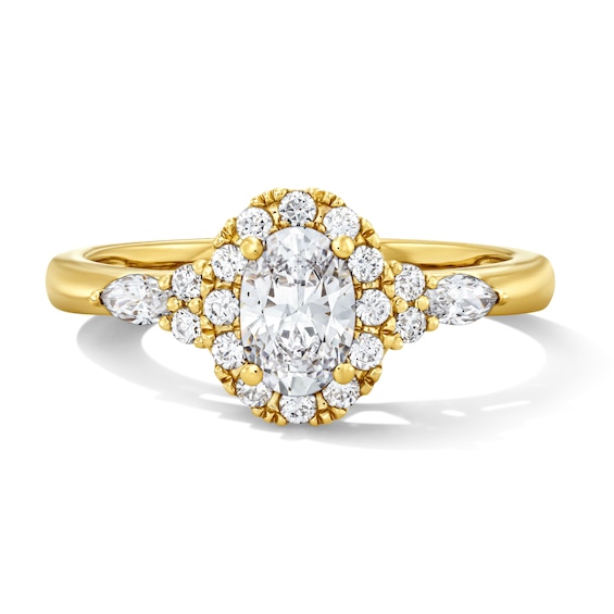 7/8 CT. T.w. Oval Certified Lab-Grown Diamond Frame Engagement Ring in 14K Gold (F/Vs2)