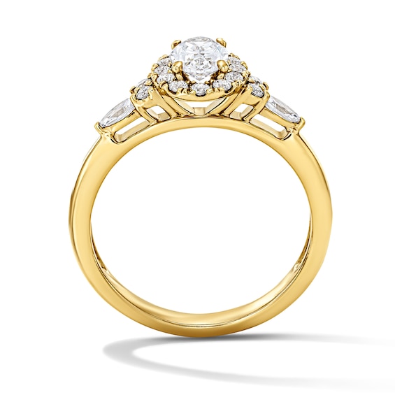 7/8 CT. T.w. Oval Certified Lab-Grown Diamond Frame Engagement Ring in 14K Gold (F/Vs2)