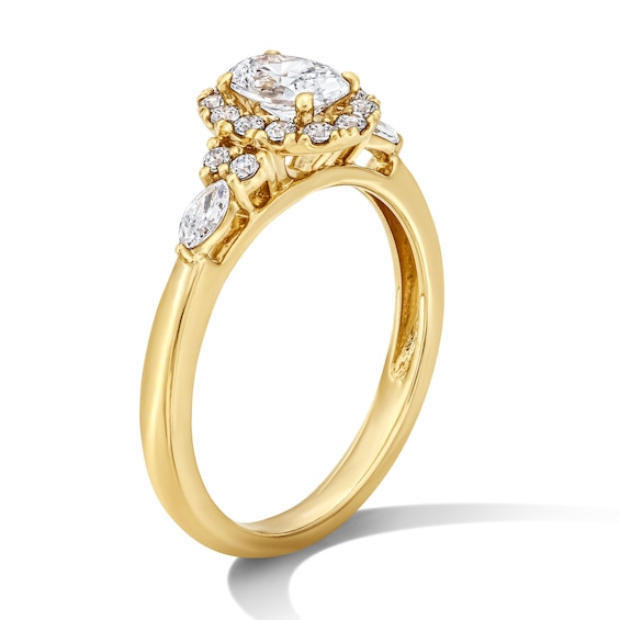 7/8 CT. T.w. Oval Certified Lab-Grown Diamond Frame Engagement Ring in 14K Gold (F/Vs2)