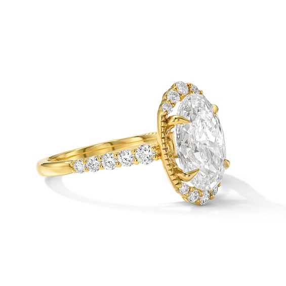 3-1/2 CT. T.w. Oval Certified Lab-Grown Diamond Frame Engagement Ring in 14K Yellow Gold (F/Vs2)