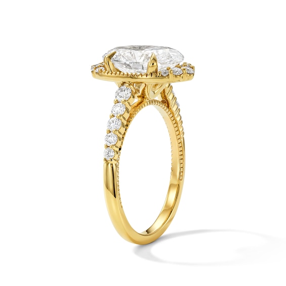 3-1/2 CT. T.w. Oval Certified Lab-Grown Diamond Frame Engagement Ring in 14K Yellow Gold (F/Vs2)