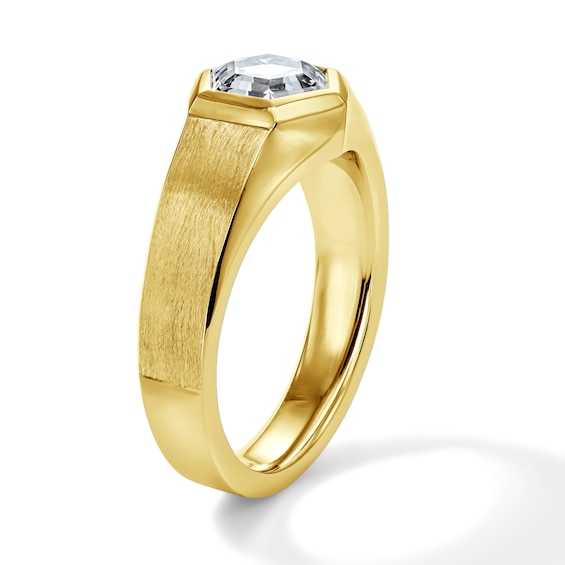 2 CT. T.w. Hexagon Step-Cut Certified Lab-Grown Diamond Signet Ring in Sterling Silver with 10K Gold Plate (F/Vs2)