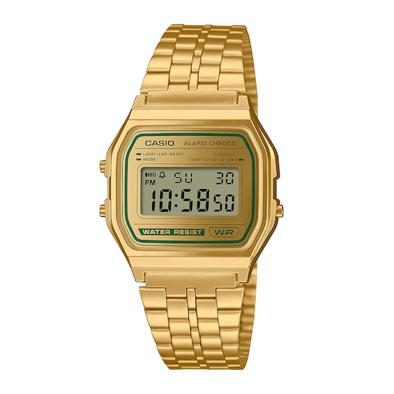 Casio Vintage Resin Digital Watch with Gold-Tone Dial and Gold-Tone Stainless Steel Bracelet (Model: A158Wegv-9A)