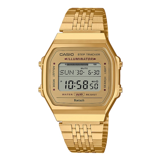 Men's Casio Vintage Resin Digital Watch with Gold-Tone Dial and Gold-Tone Bracelet (Model: Abl100Weg-9Avt)